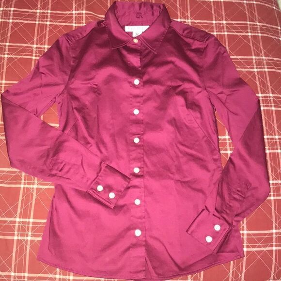 Banana republic petite collared button down long sleeve burgundy shirt - Picture 1 of 9